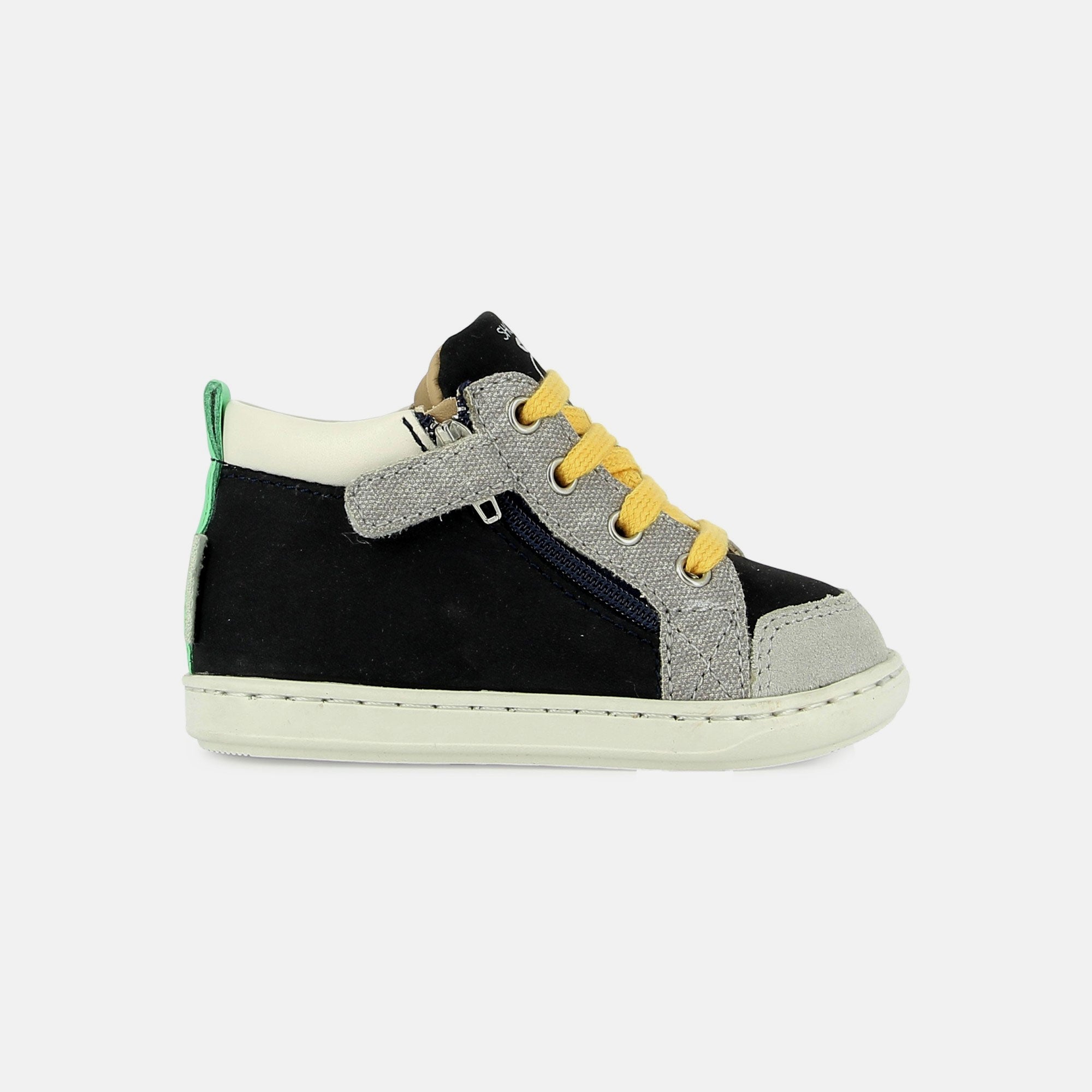 shoo-pom-bouba-bi-zip-baskets-premiers-pas-cuir-nubuck-navy-grey image 4