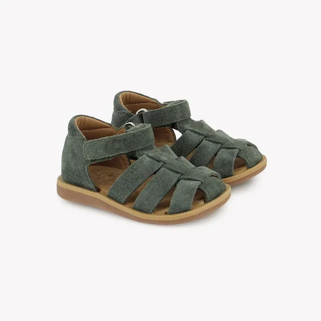 pom-d-api-poppy-air-daddy-sandales-premiers-pas-gar-on-kaki-velours image 1