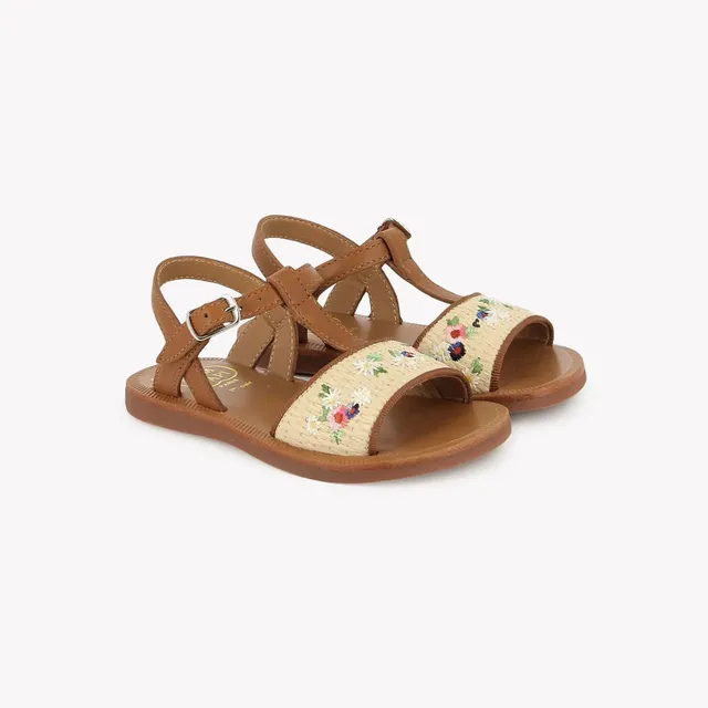 pom-d-api-plagette-raphia-brod-sandales-fille-crema-cuero image 1