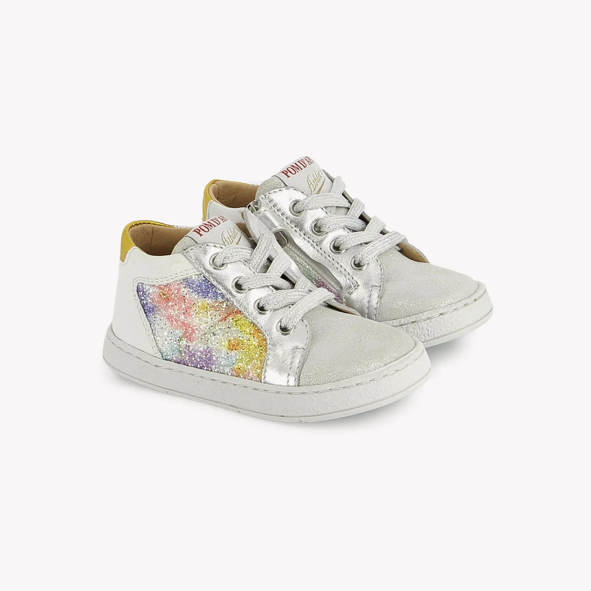 pom-d-api-mousse-zip-top-basket-fille-blanc-multi-velours-glitter image 1