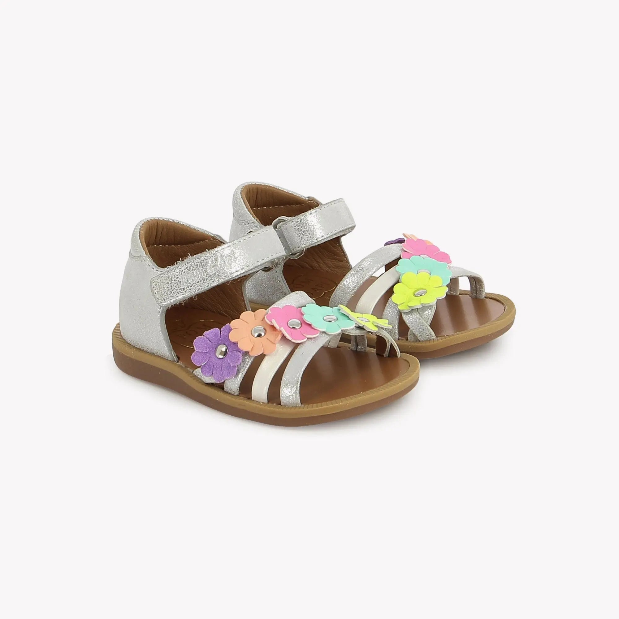 pom-d-api-poppy-multi-flo-sandale-premiers-pas-silver-multi image 1