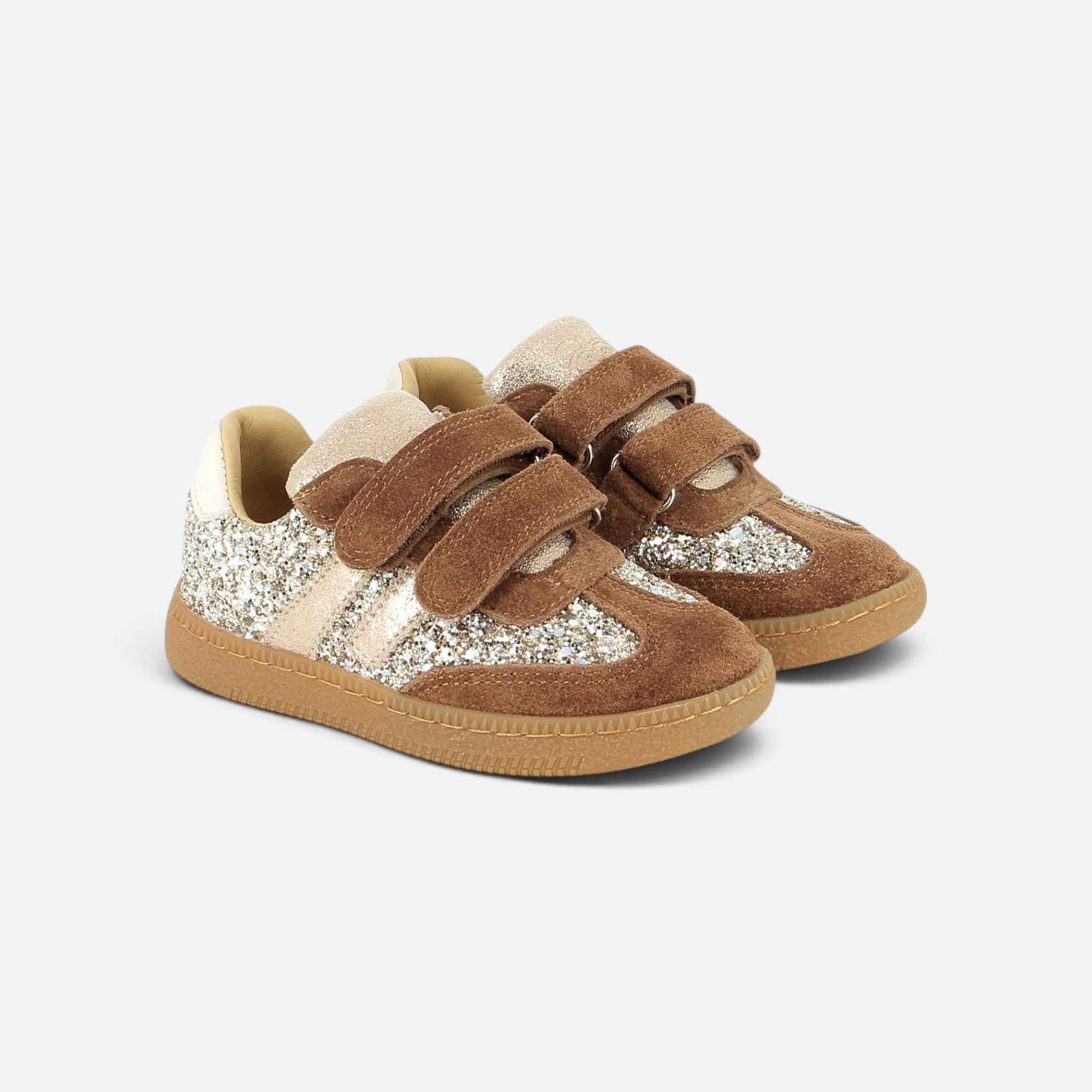 shoo-pom-yuzu-lo-scratch-basket-basse-fille-velours-glitter-marron-platine image 1