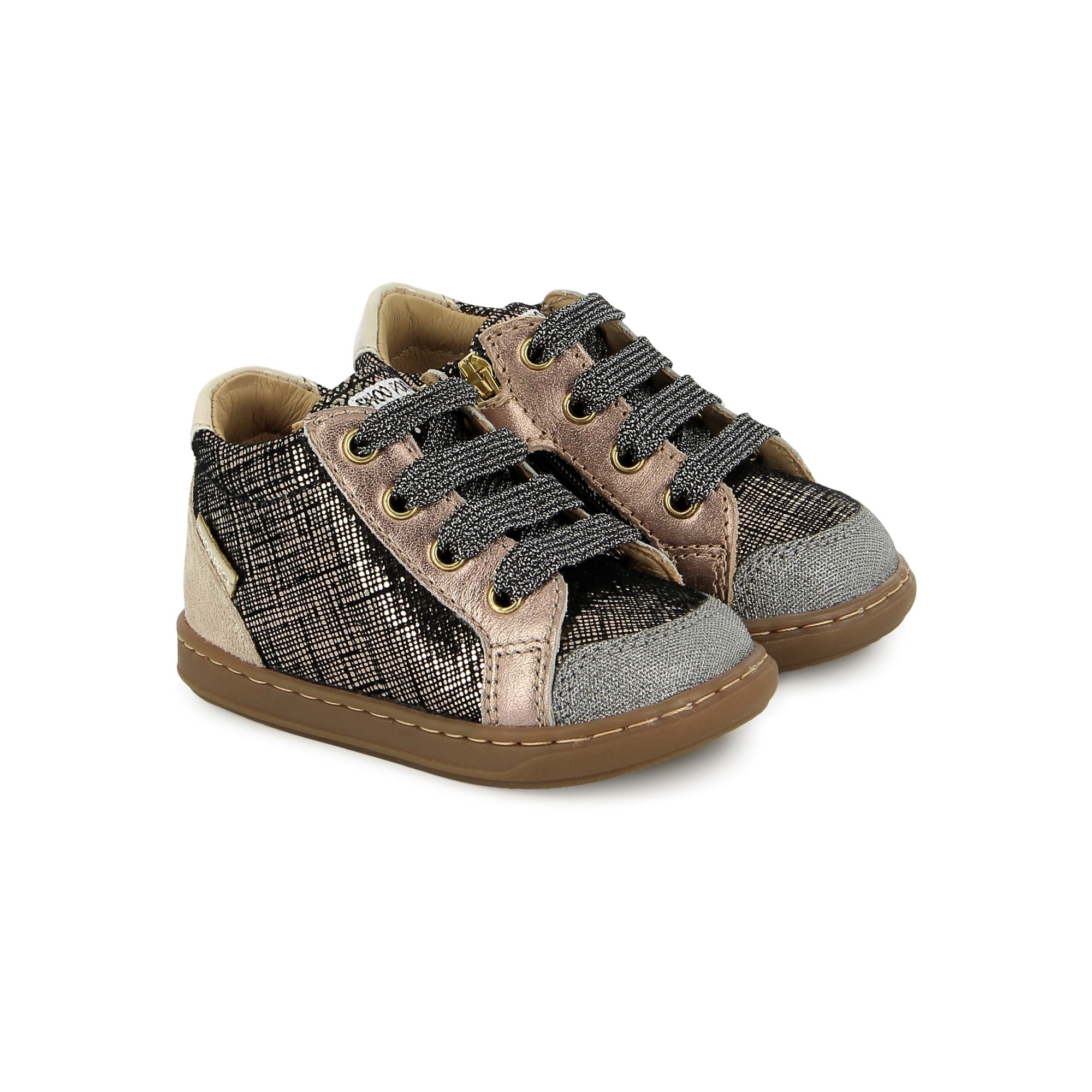 shoo-pom-bouba-zip-box-bottines-premiers-pas-fille-cuir-noir-platine image 2