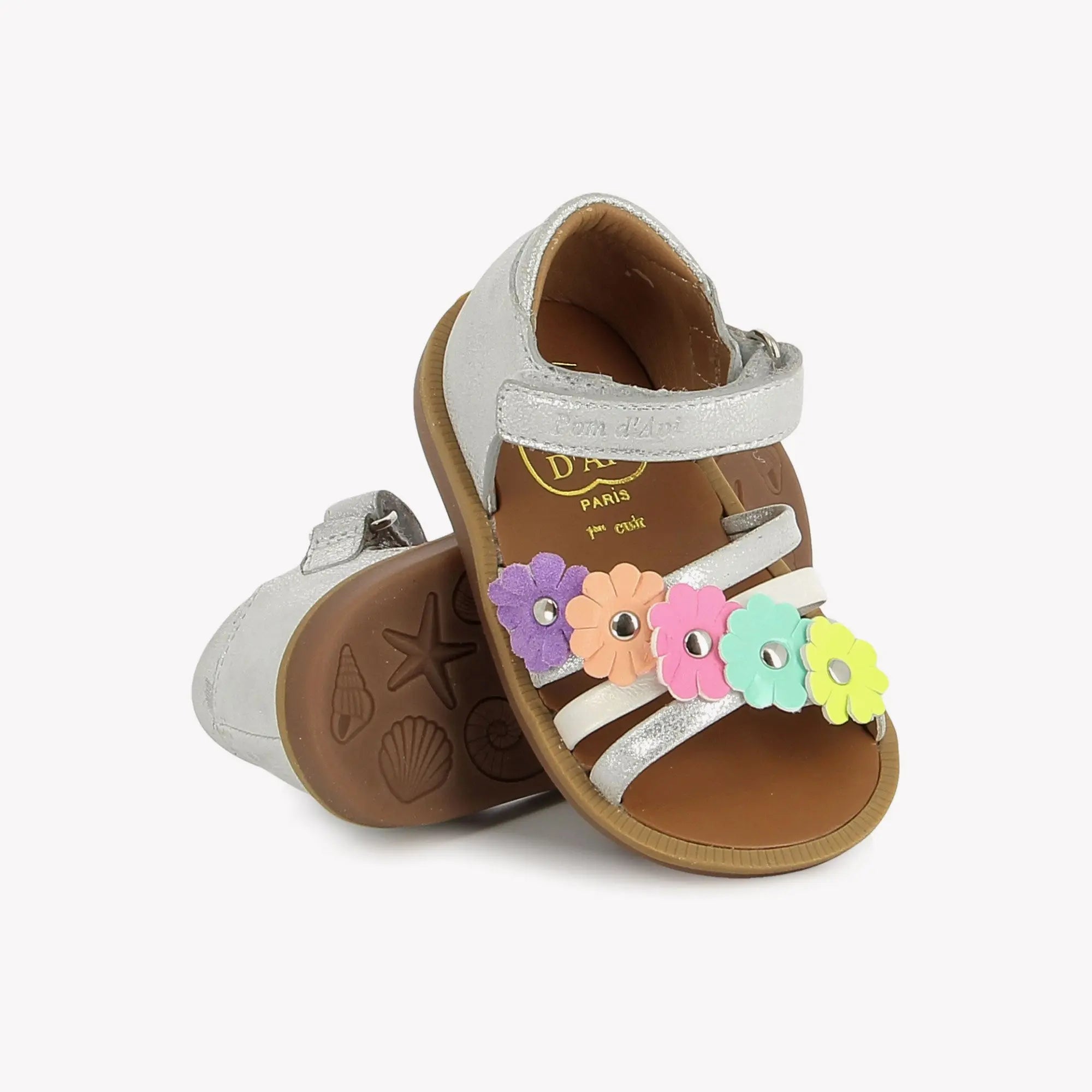 pom-d-api-poppy-multi-flo-sandale-premiers-pas-silver-multi image 2