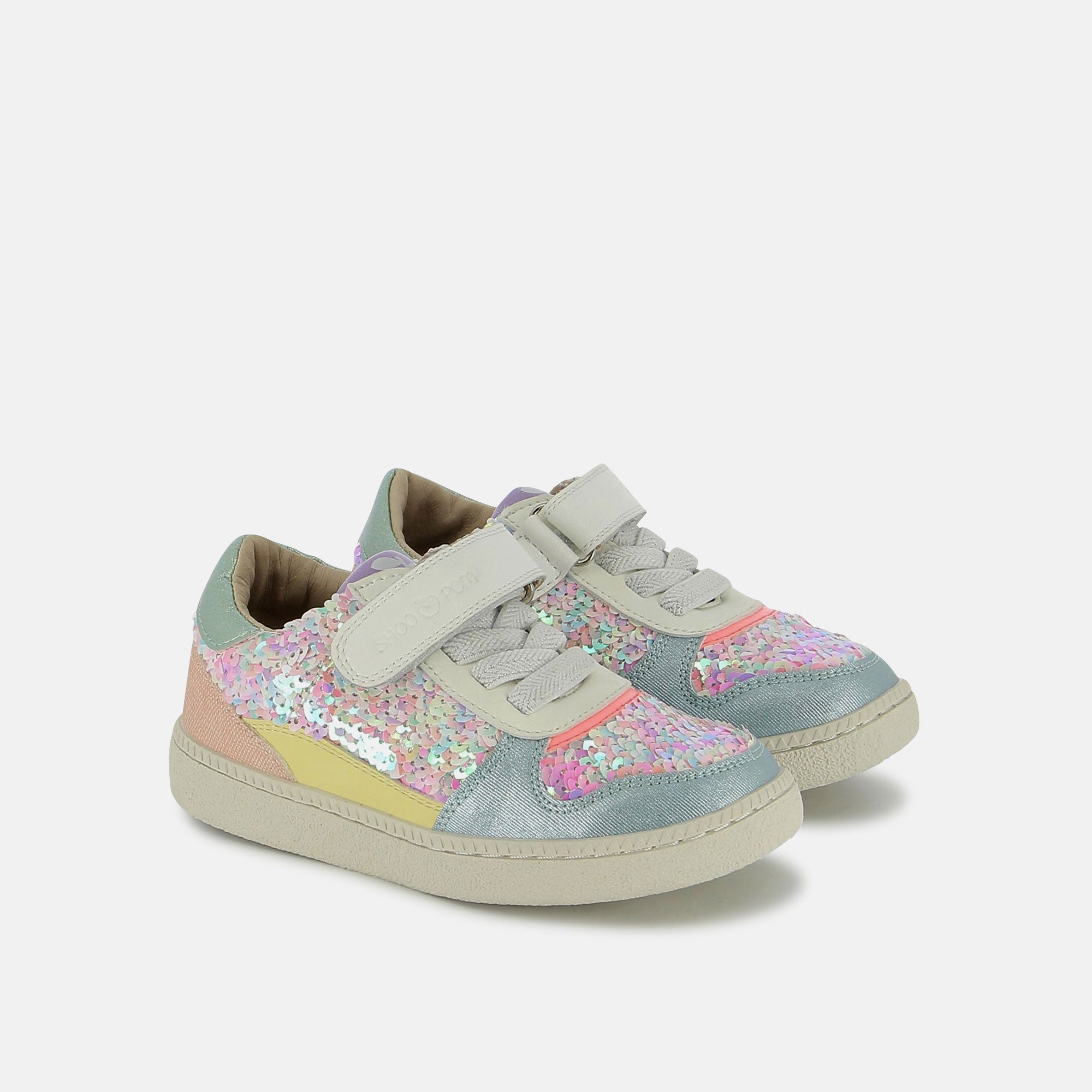 shoo-pom-sp-kix-lo-connect-baskets-enfant-fille-white-nacre-nappa-sequins image 2