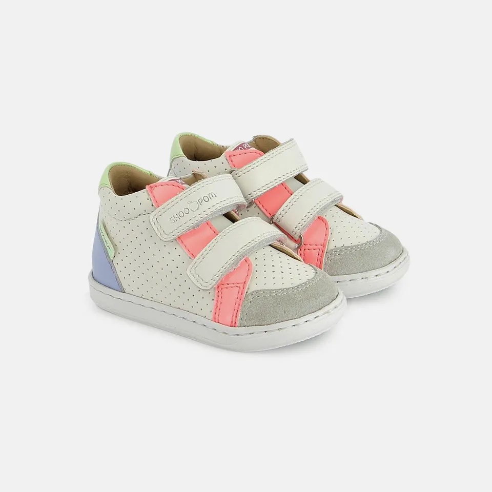 shoo-pom-bouba-box-easy-chaussure-premier-pas-craie-rose-fluo image 1