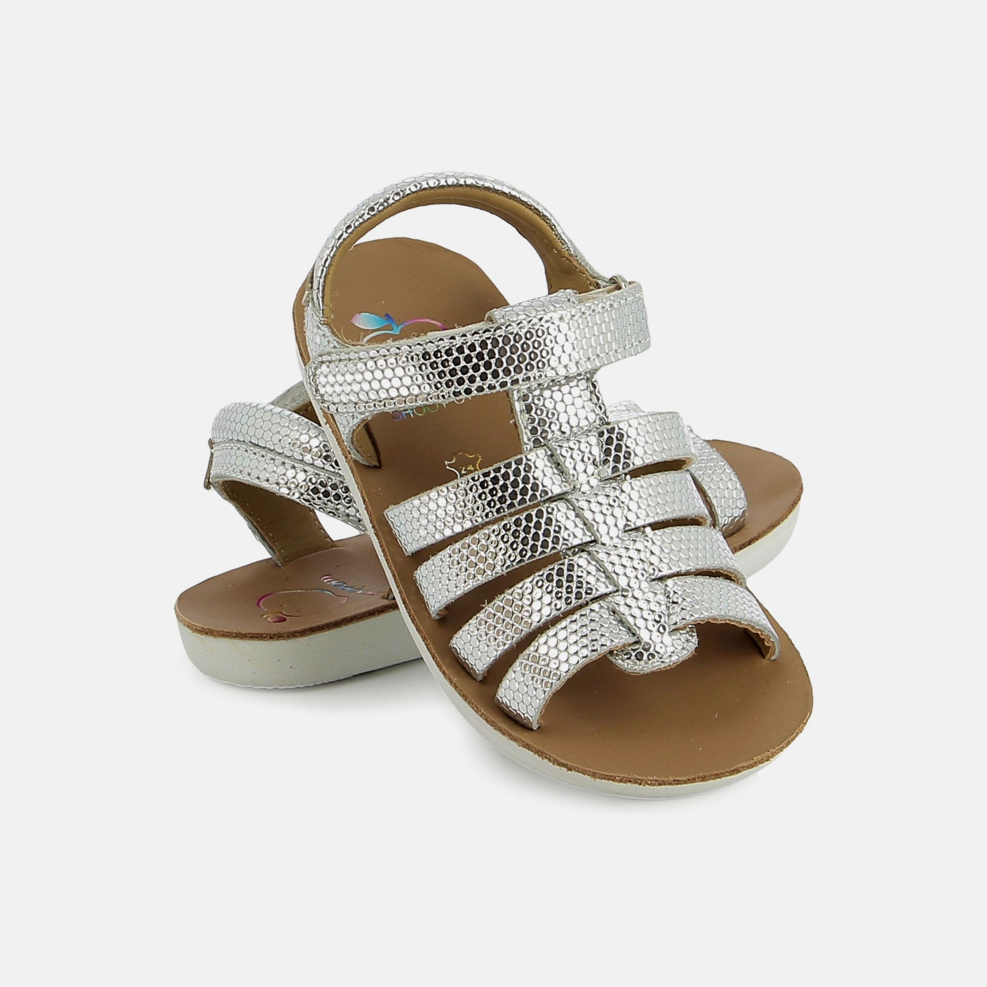 shoo-pom-goa-spart-sandales-cuir-enfant-silver image 2