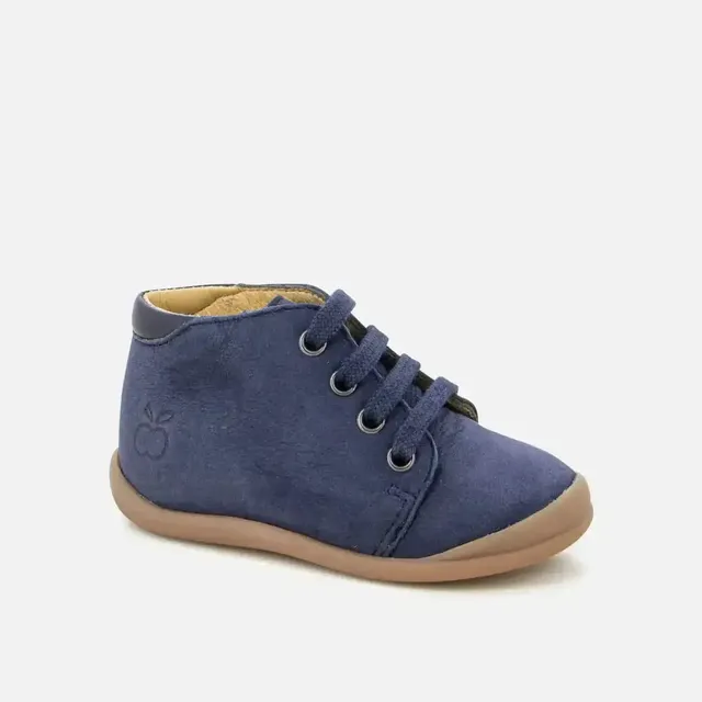 pom-d-api-flex-up-bottine-premiers-pas-gar-on-cuir-velours-marine-lacets image 1