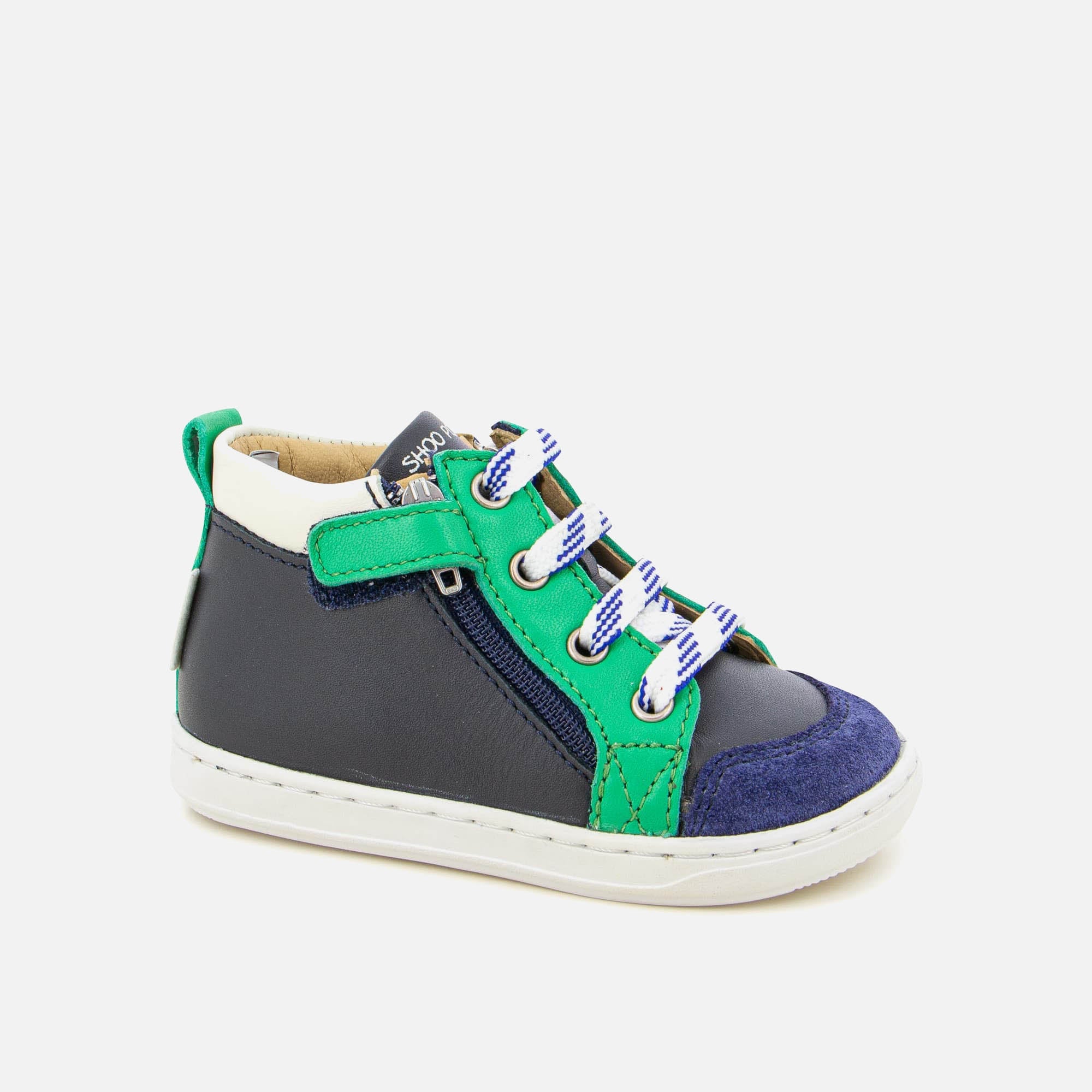 shoo-pom-bouba-bi-zip-basket-premiers-pas-cuir-bleu-marine image 1