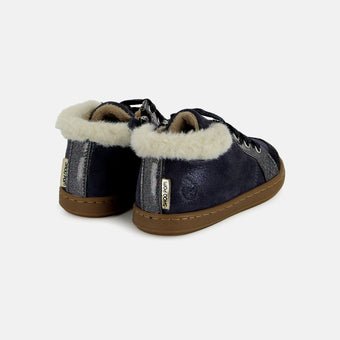 shoo-pom-bouba-zip-hair-chaussure-premier-pas-b-b-marine-fourrure image 2