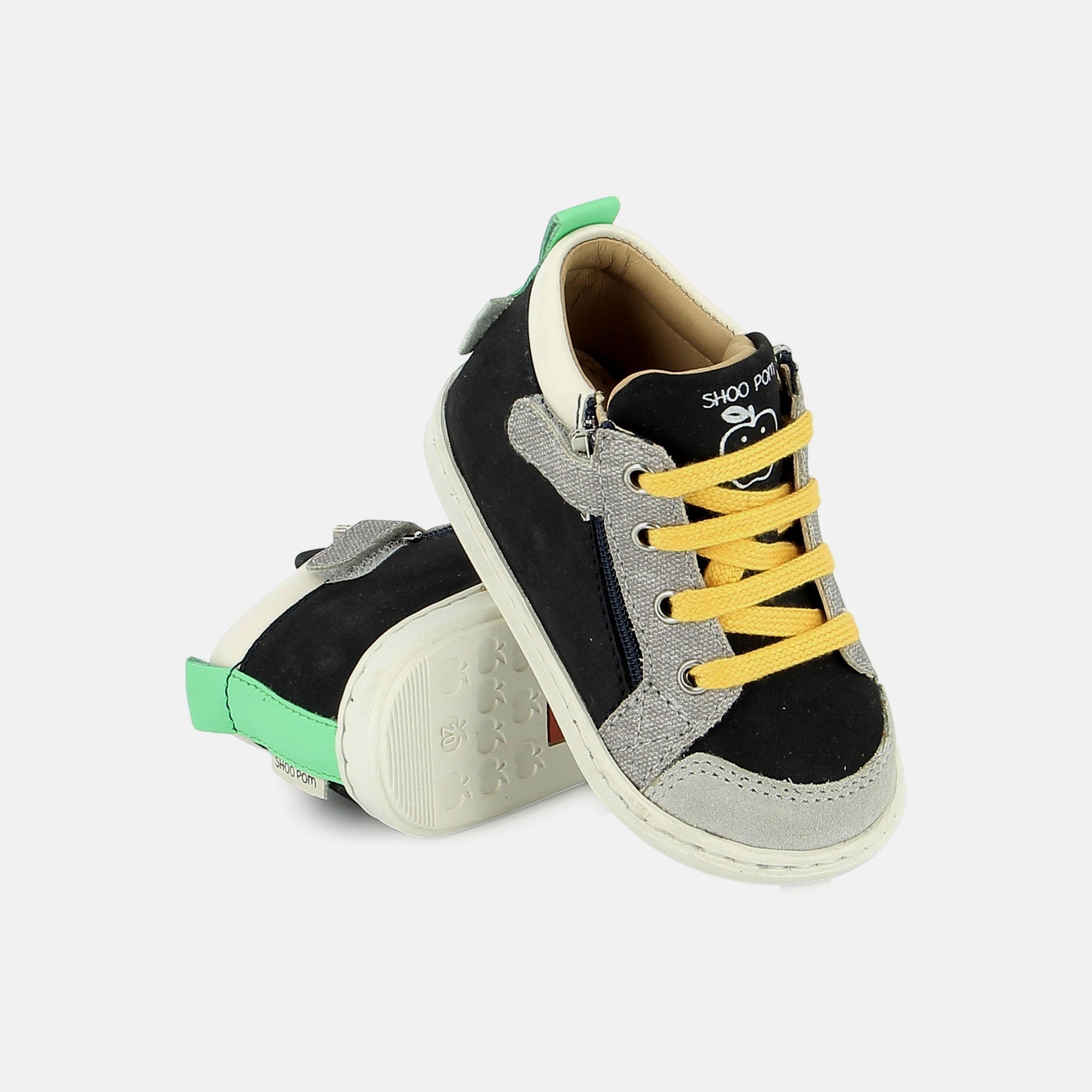 shoo-pom-bouba-bi-zip-baskets-premiers-pas-cuir-nubuck-navy-grey image 2
