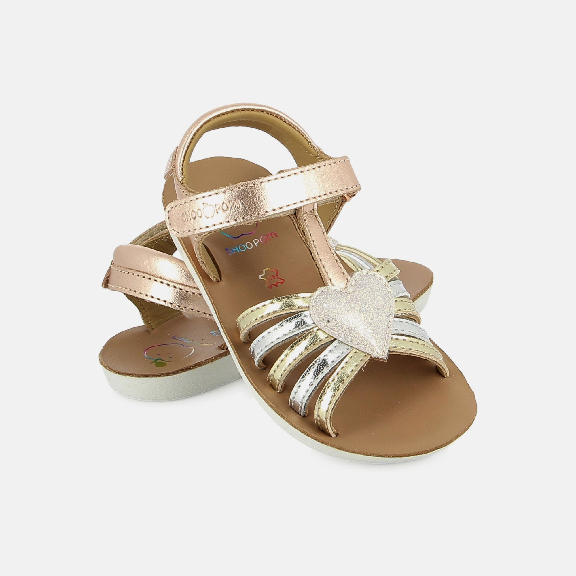 shoo-pom-goa-oz-sandale-cuir-laminato-copper-pink-glitter-fille image 2