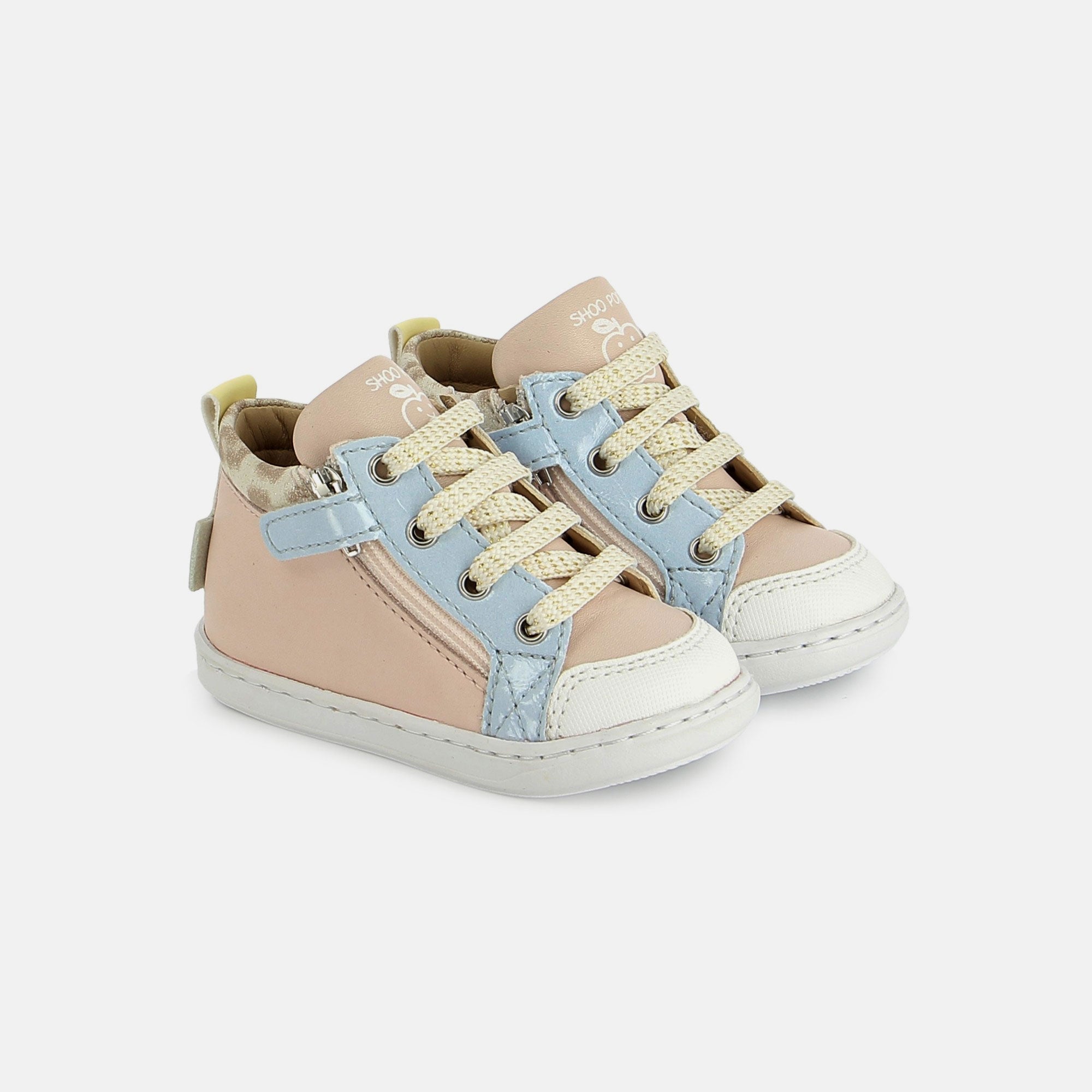 shoo-pom-bouba-bi-zip-chaussures-premiers-pas-b-b-rose-bleu-nappa image 1