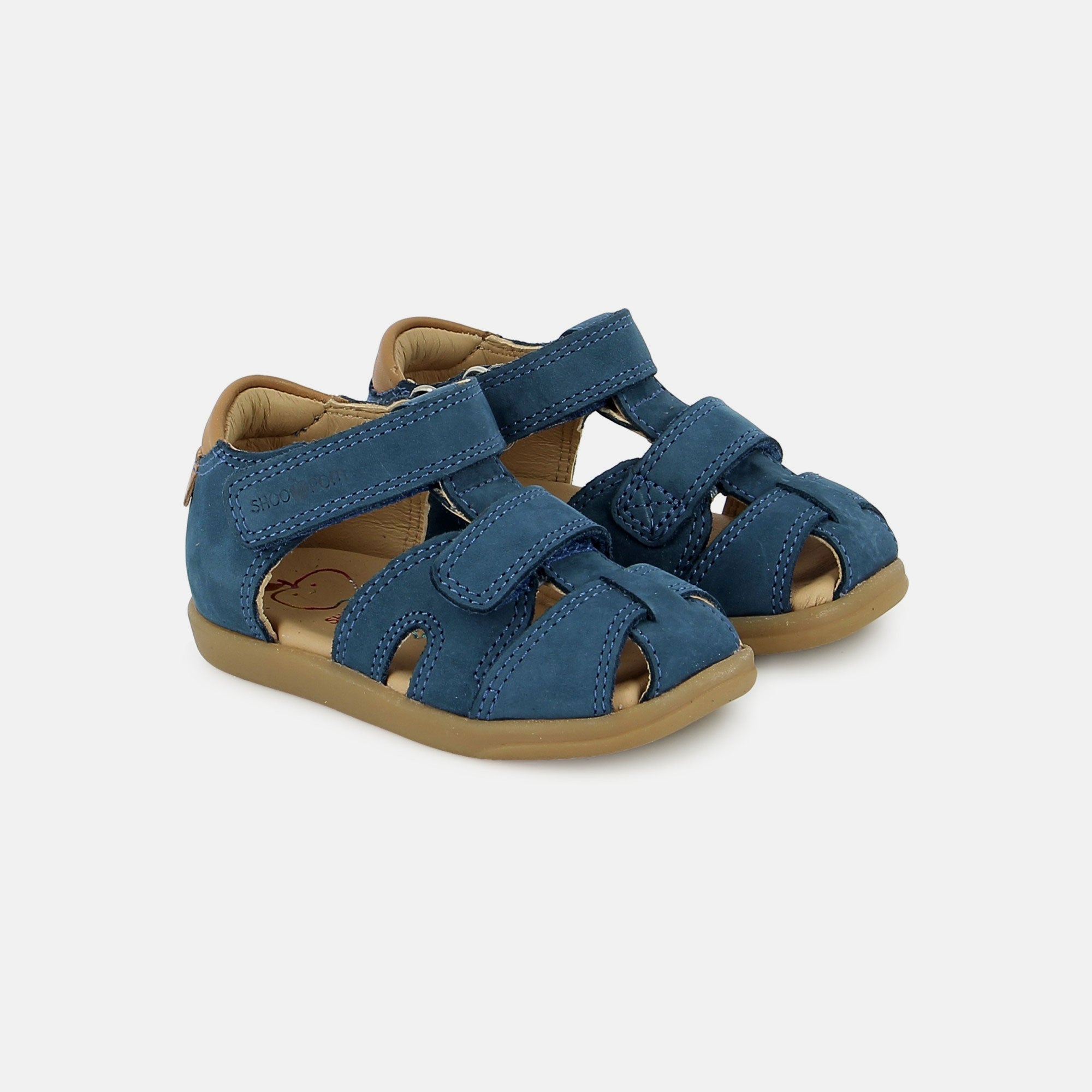 shoo-pom-pika-scratch-sandale-premier-pas-nubuck-bleu-camel image 1