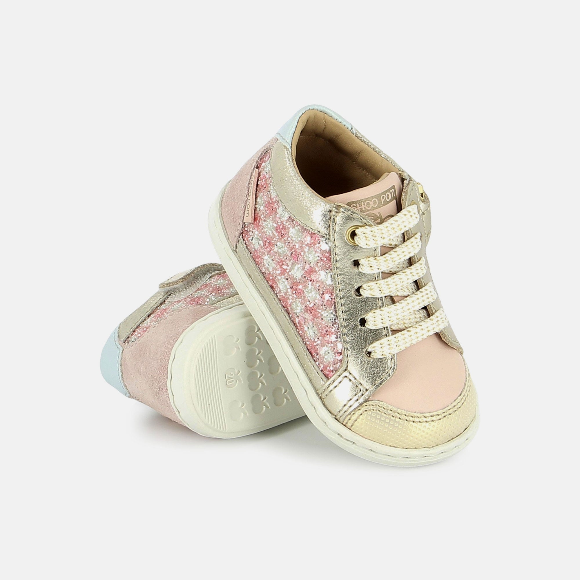 shoo-pom-bouba-connect-basket-premiers-pas-pink-glitter-multi image 2